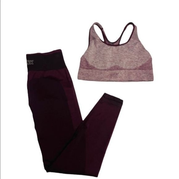PINK Victoria's Secret Pants - PINK Victoria's Secret Burgundy Matching Sports Bra And Leggings Set Size Medium